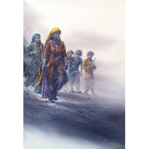 Ali Abbas, Gard Baad (Dusty wind),15 x 22 inch, Watercolor on Paper, Figurative Painting-AC-AAB-285